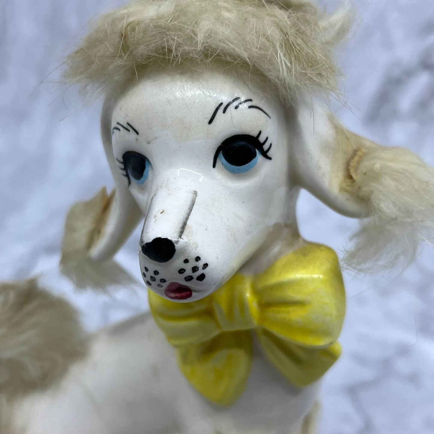 1950s MCM White Poodle Dog Figurine - Blue Eyes and Fur, Japan 4x6 TJ1