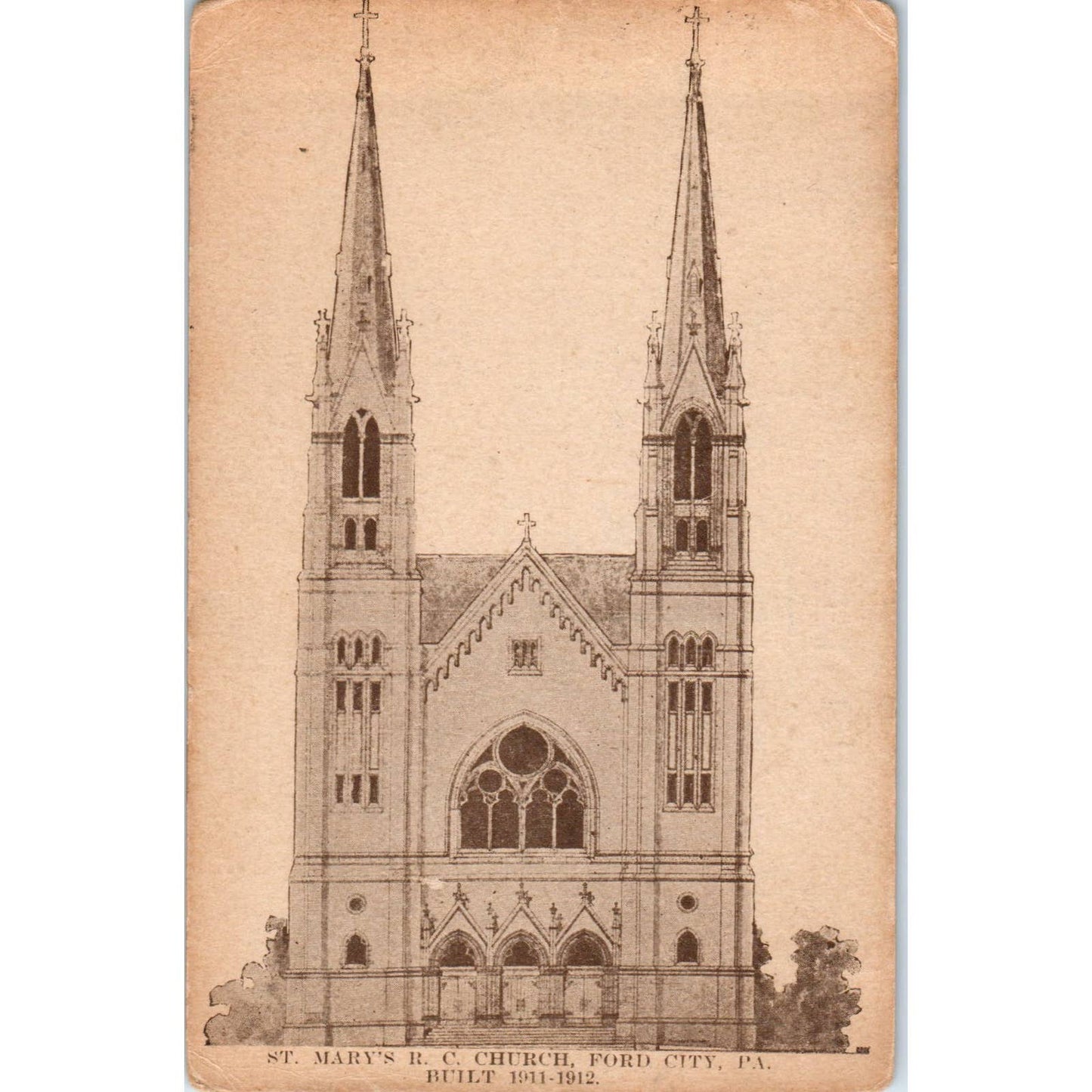 1912 Postcard St. Mary's R.C. Church Ford City PA TD9-P1