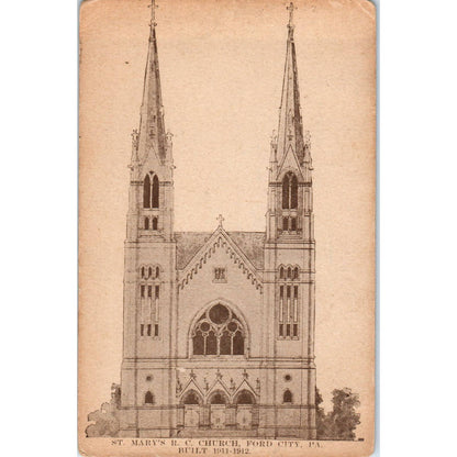 1912 Postcard St. Mary's R.C. Church Ford City PA TD9-P1