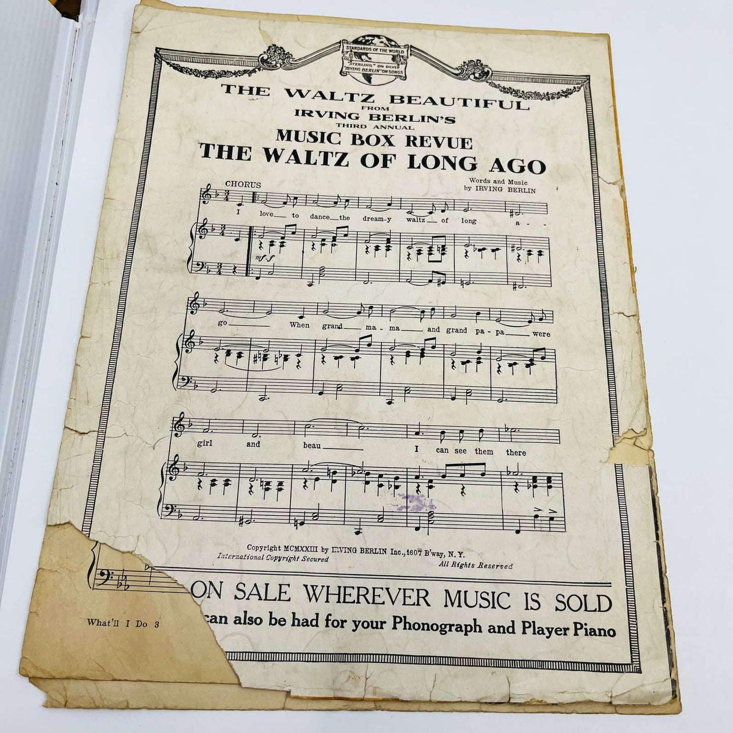 1923 Sheet Music IRVING BERLIN What I’ll Do - The New Music Box Revue M1