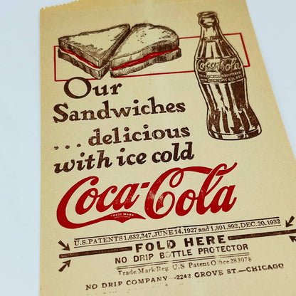 1932 Coca-Cola, "Un-Used" No-Drip Protector Bottle Bag Grove St. Chicago C3