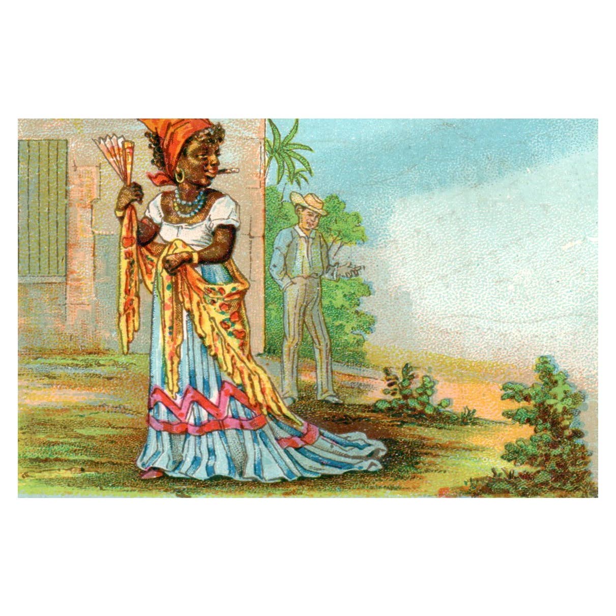 Cuban Cigars Girl With Fan - 1880s Victorian Trade Card TJ8-3