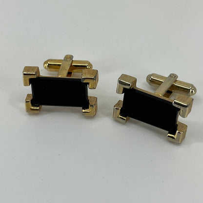 Vintage 1950s MCM MOD Sarah Coventry Cufflinks Black Acrylic Gloss Gold Tone SE1