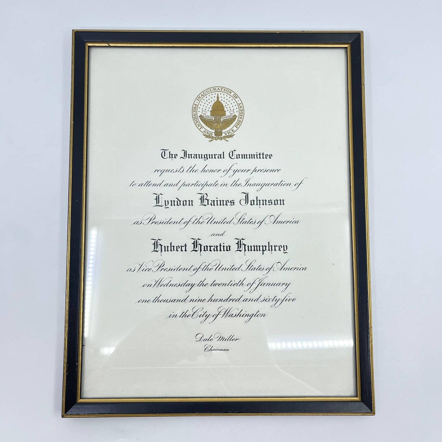 1965 Framed Official President Lyndon Johnson Inauguration Invitation 9x11” TE1