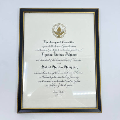 1965 Framed Official President Lyndon Johnson Inauguration Invitation 9x11” TE1