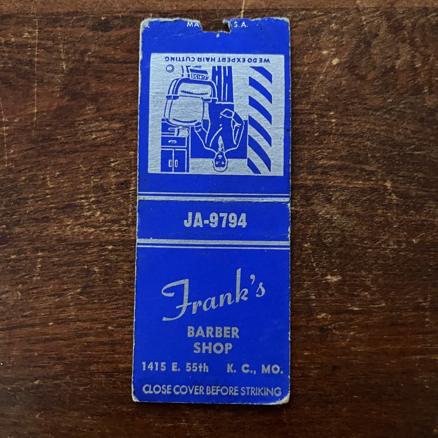 Frank's Barber Shop Kansas City MO Advertising Matchbook Cover SB3-M2