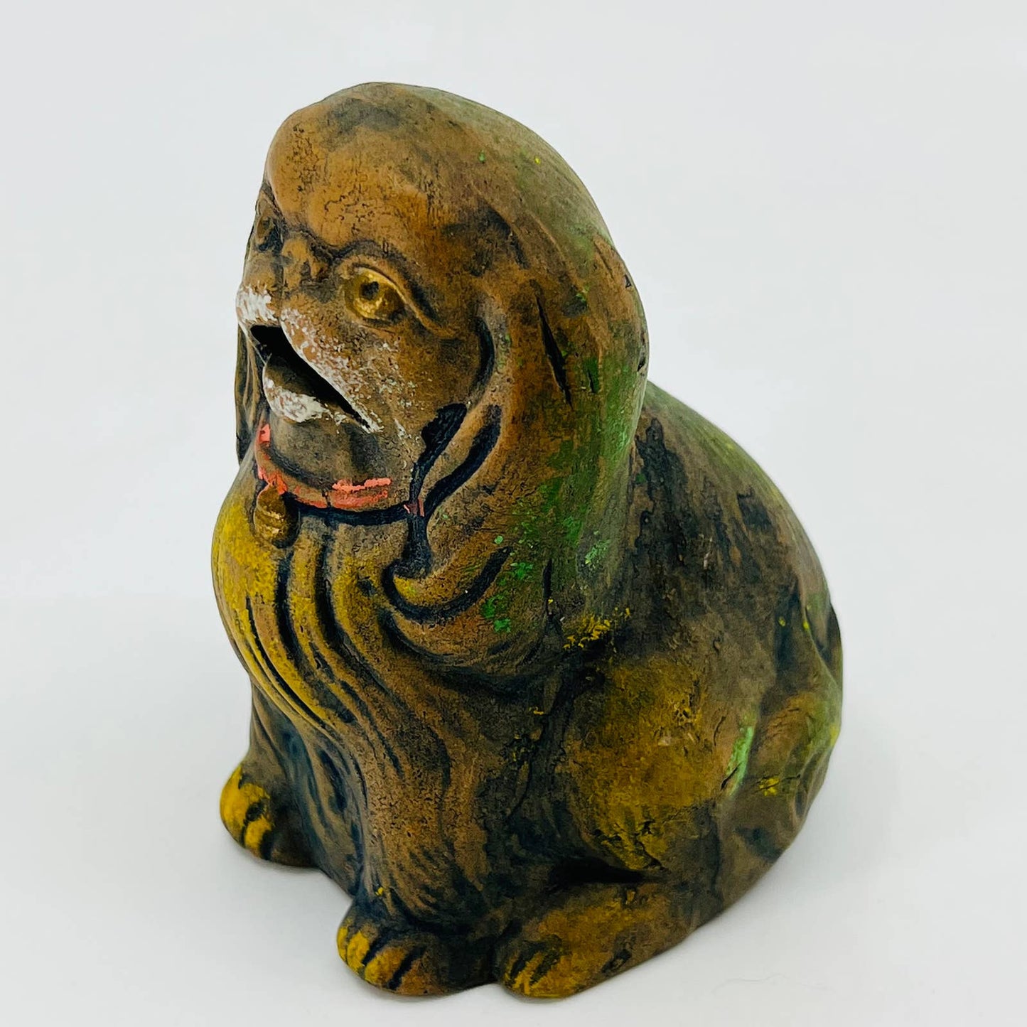 Vintage Japanese Pekingese Dog Sculpture Incense Burner Hand Painted Ceramic TD2