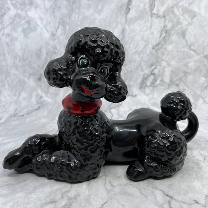 Vintage MCM Gloss Black Poodle Atlantic Mold Porcelain Figurine 7x11" TJ1