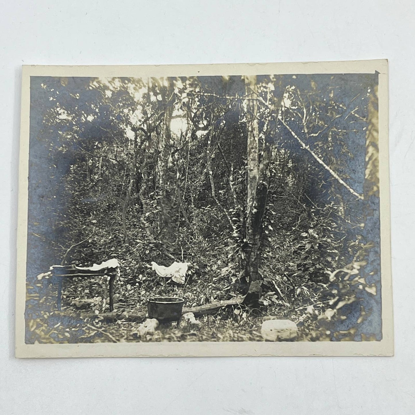 1903 Original Sepia Photograph Boiling a Block of Chicle Tuxpam Mexico AC7