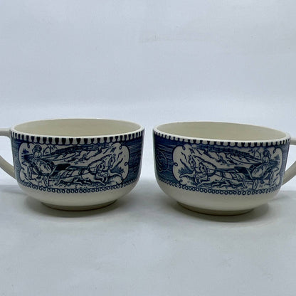 Currier and Ives Royal China Tea Cup Set of 2 Blue Horse Buggy TI3