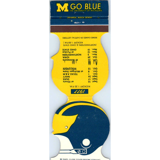 1977-78 Michigan Wolverines Helmet Football Schedule Matchbook Cover SA1-M4