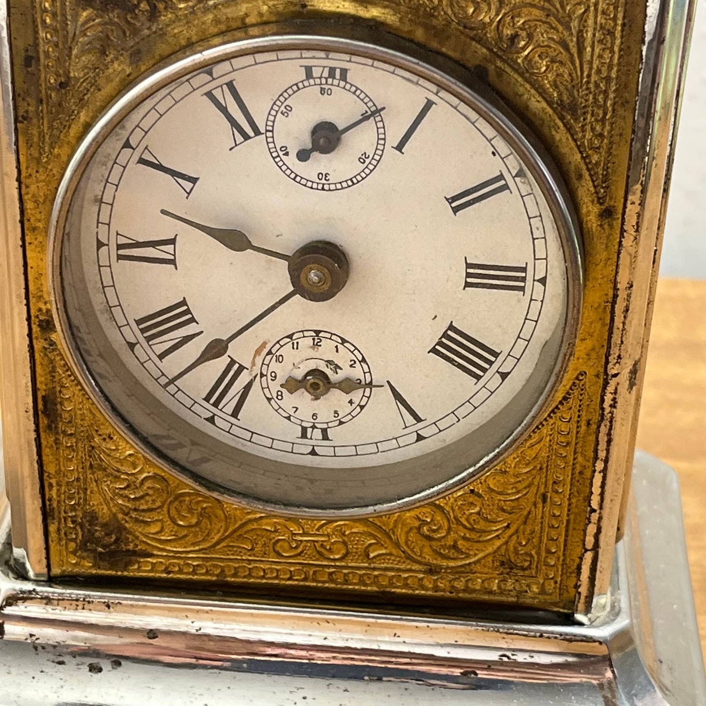 RARE 1900s German musical carriage brass mantel alarm clock Junghans WORKS TA3