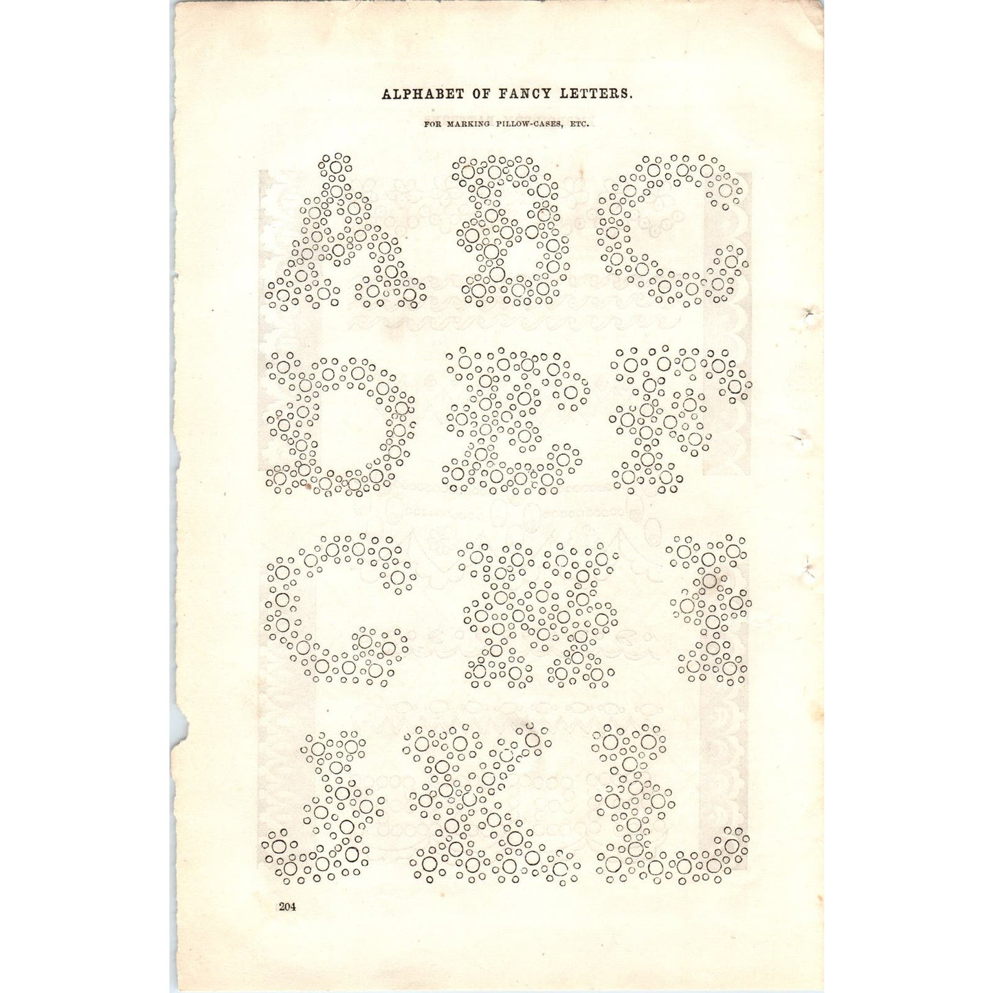 1861 Original Alphabet of Fancy Letters Pattern Engraving Print Godeys Book D4-1