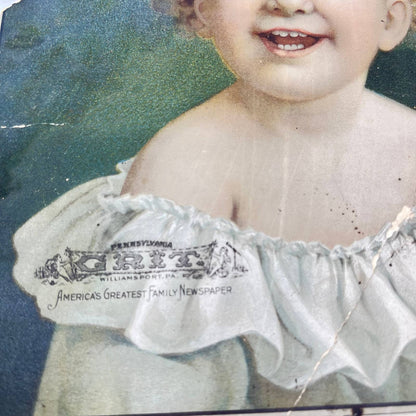 1900 Victorian Lithograph Young Girl Grit Family Newspaper Williamsport PA FL3