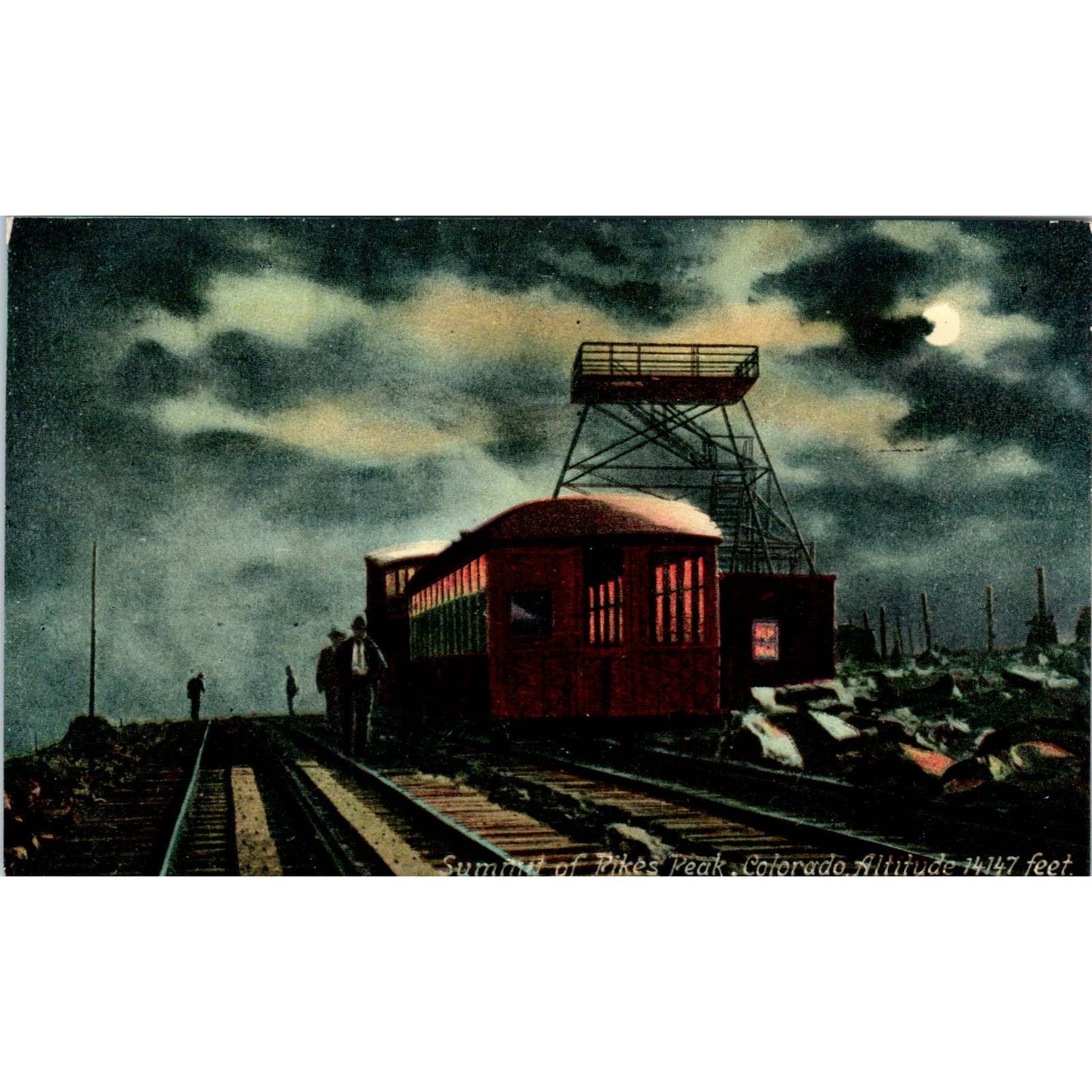 c1910 Summit of Pikes Peak at Night Colorado Original Postcard TK1-29