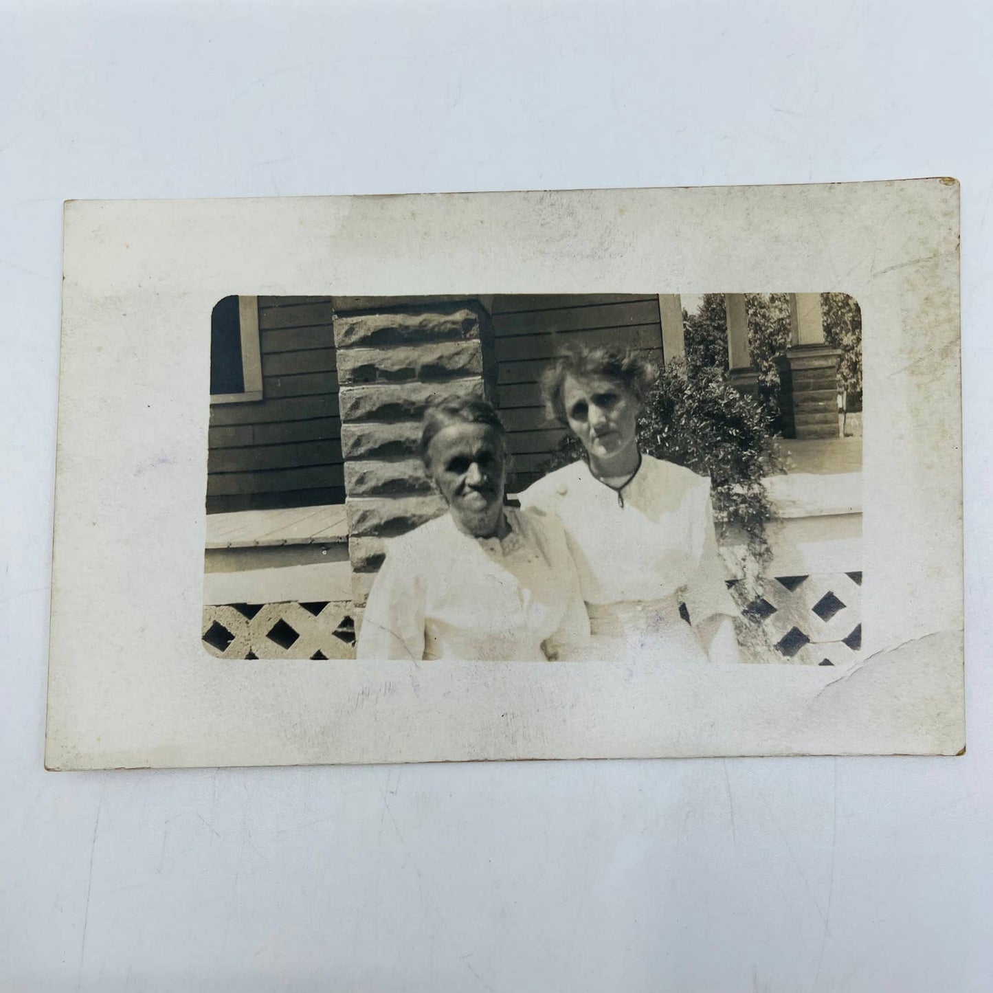 Early 1900s RPPC Two Older Ladies Posing Outside Home PA9