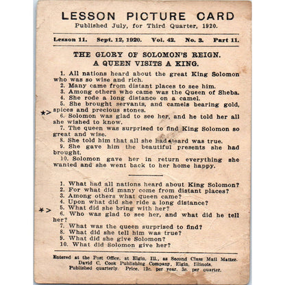 1920 Christian Lesson Picture Card The Glory of Solomon's Reign Kings 10 SE5