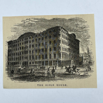 1880s Original Art Engraving The Bible House New York ~3.5x4.5 AC9