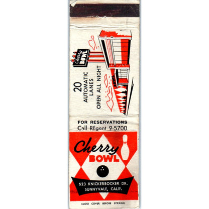 Cherry Bowl Bowling Sunnyvale California Advertising Matchbook Cover SA9-M10