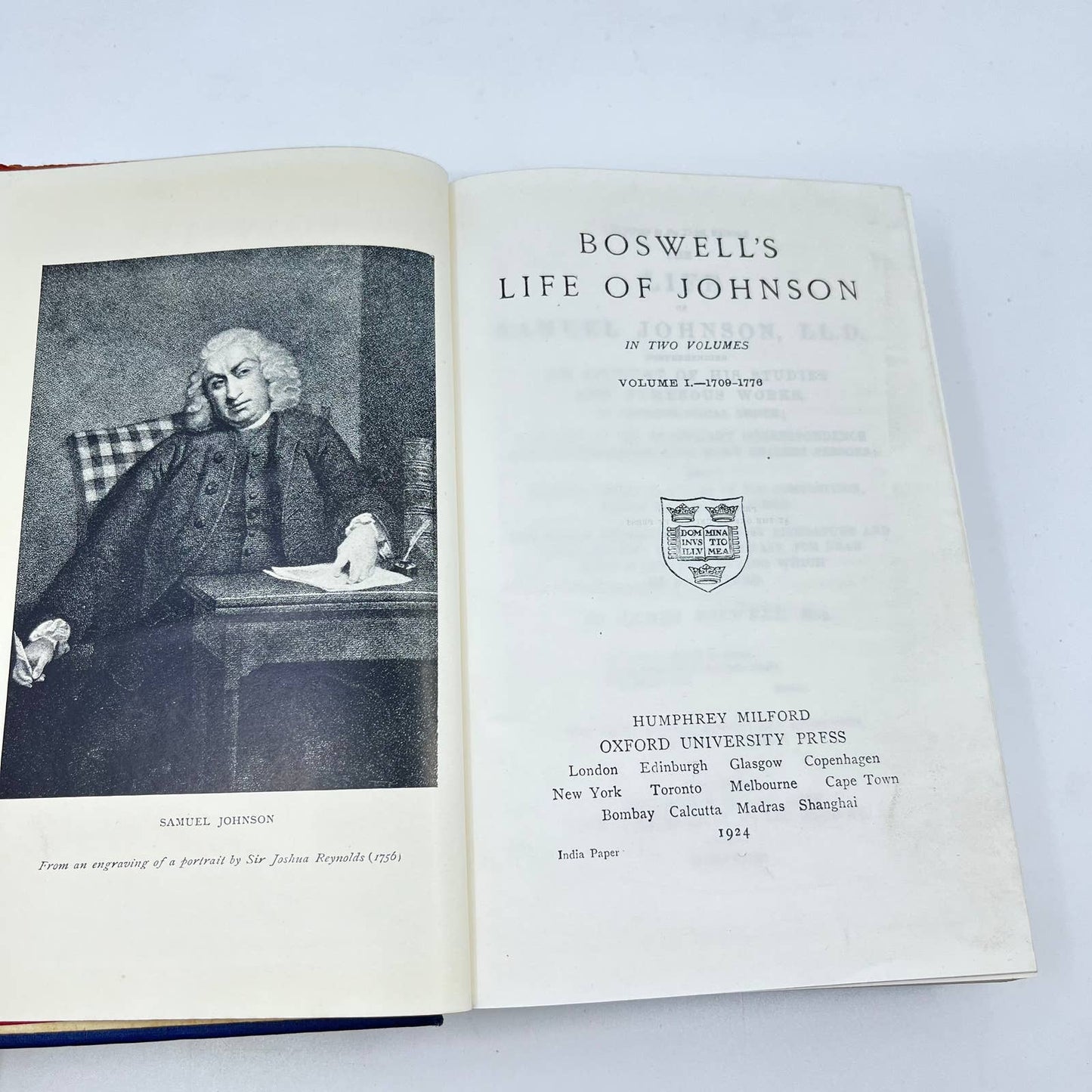 1924 Boswell's Life of Johnson: Volume I.-1709-1776 Hardcover Dust Jacket TF1