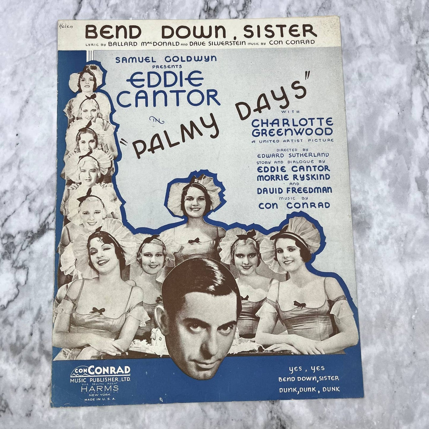 PALMY DAYS Sheet Music "Bend Down, Sister" Eddie Cantor 1931 TH1