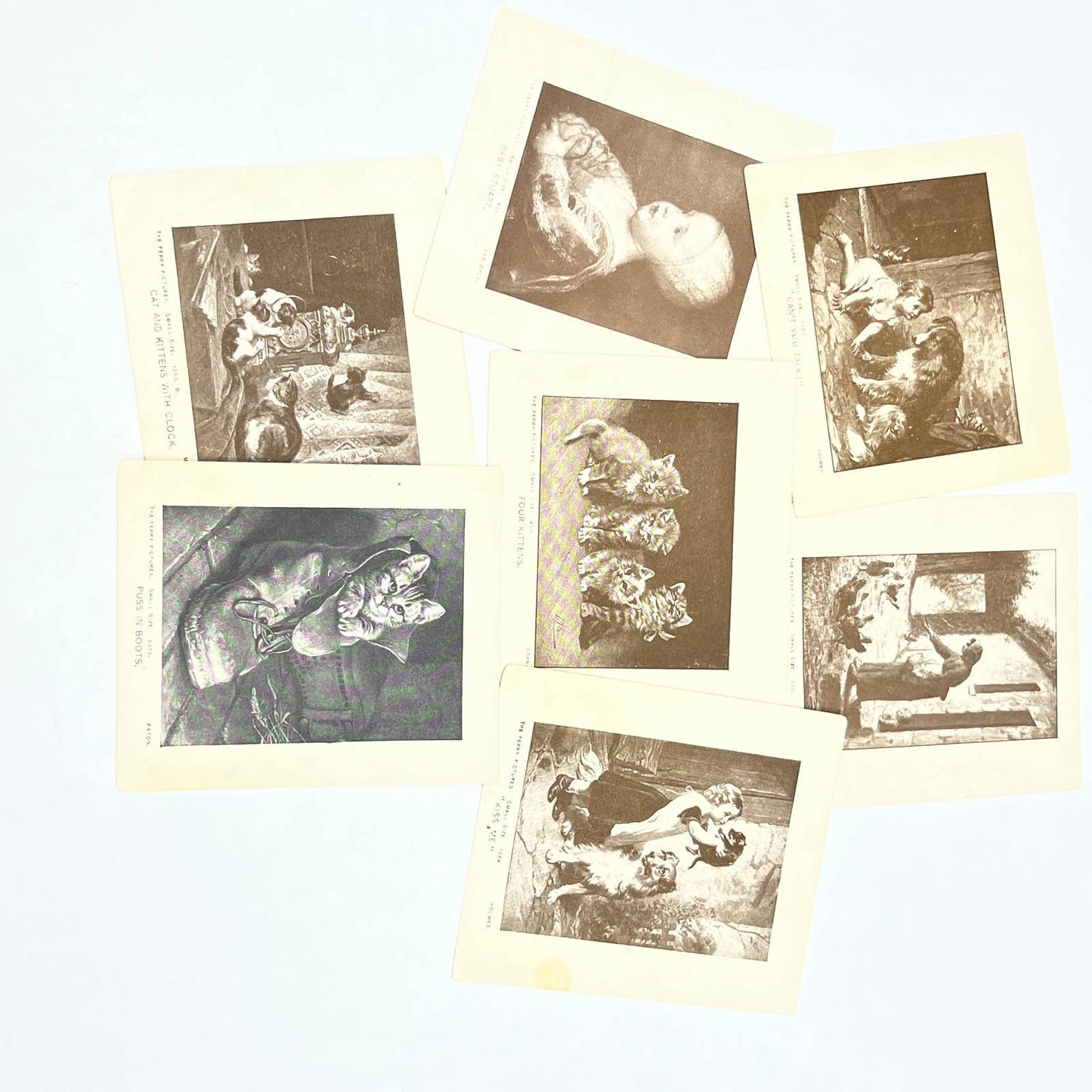 1920s The Perry Pictures Small Size Lot of 7 Dog and Cat Kitten Prints AC2