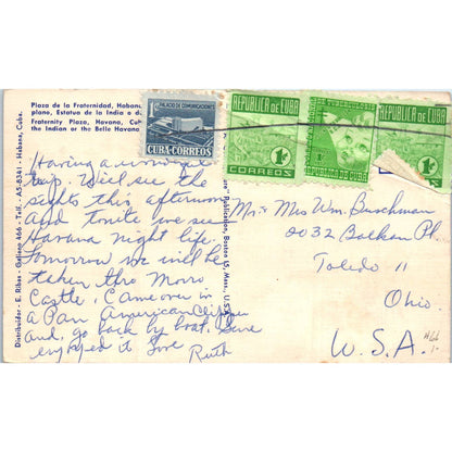 Plaza de la Fraternidad Havana Cuba Original Postcard TK1-P12