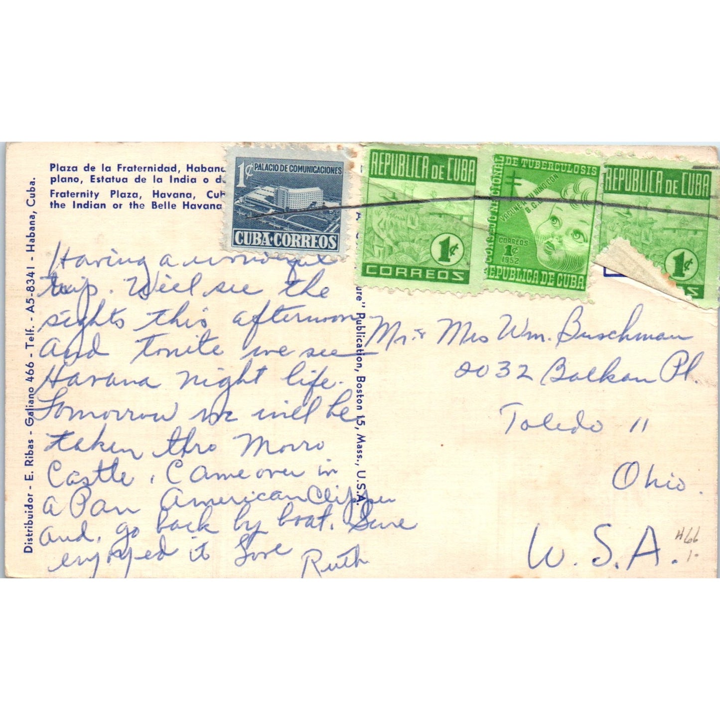 Plaza de la Fraternidad Havana Cuba Original Postcard P2-7