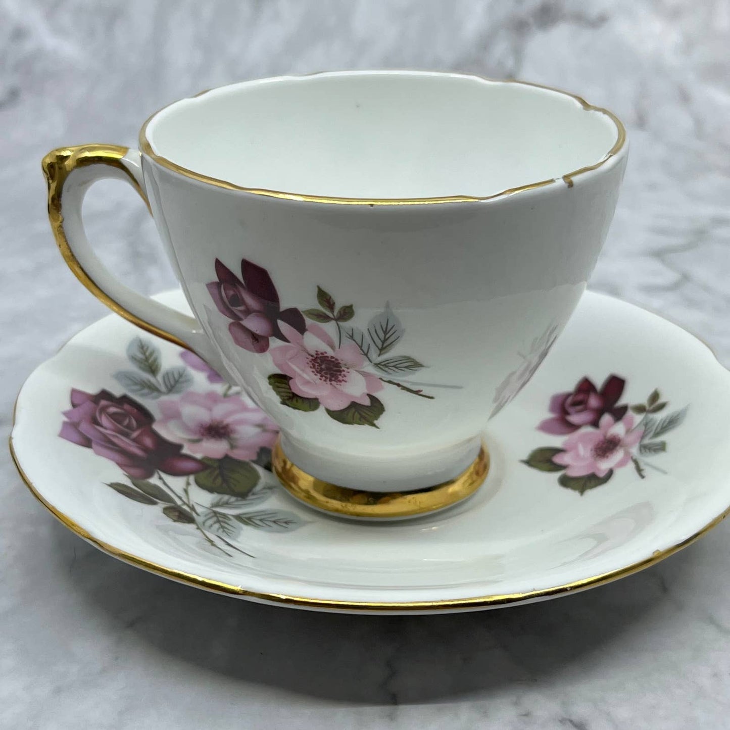 Vintage Delphine Teacup & Saucer Red and Pink Roses Bone China TA7