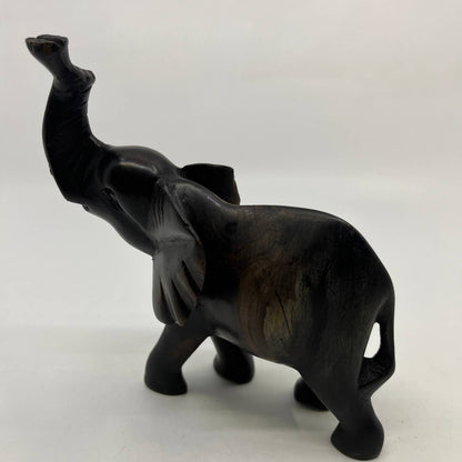 Vintage MCM Hand Carved Solid Wood Elephant Figure Statue ~6" TH8