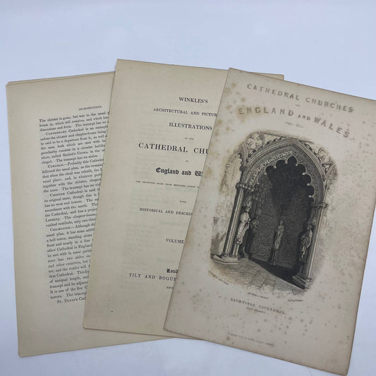1836 Original Art Engraving Salisbury Cathedral With Bio, Intro & Title Page TG6