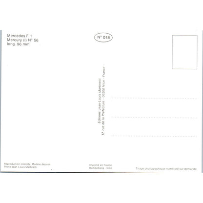 Mercedes F 1 Mercury N 56 French Toy Race Car Original Postcard TK1-P18