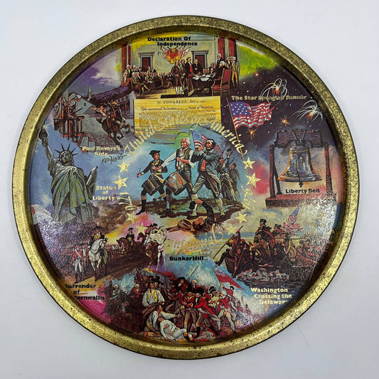 Vintage Black & Gold Metal State Souvenir Plate Tray US Bicentennial 11” TH2-2