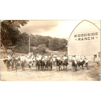 Men on Horseback Woodside Ranch Mauston WI RPPC Original Postcard TJ9-P3