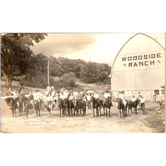 Men on Horseback Woodside Ranch Mauston WI RPPC Original Postcard TJ9-P3