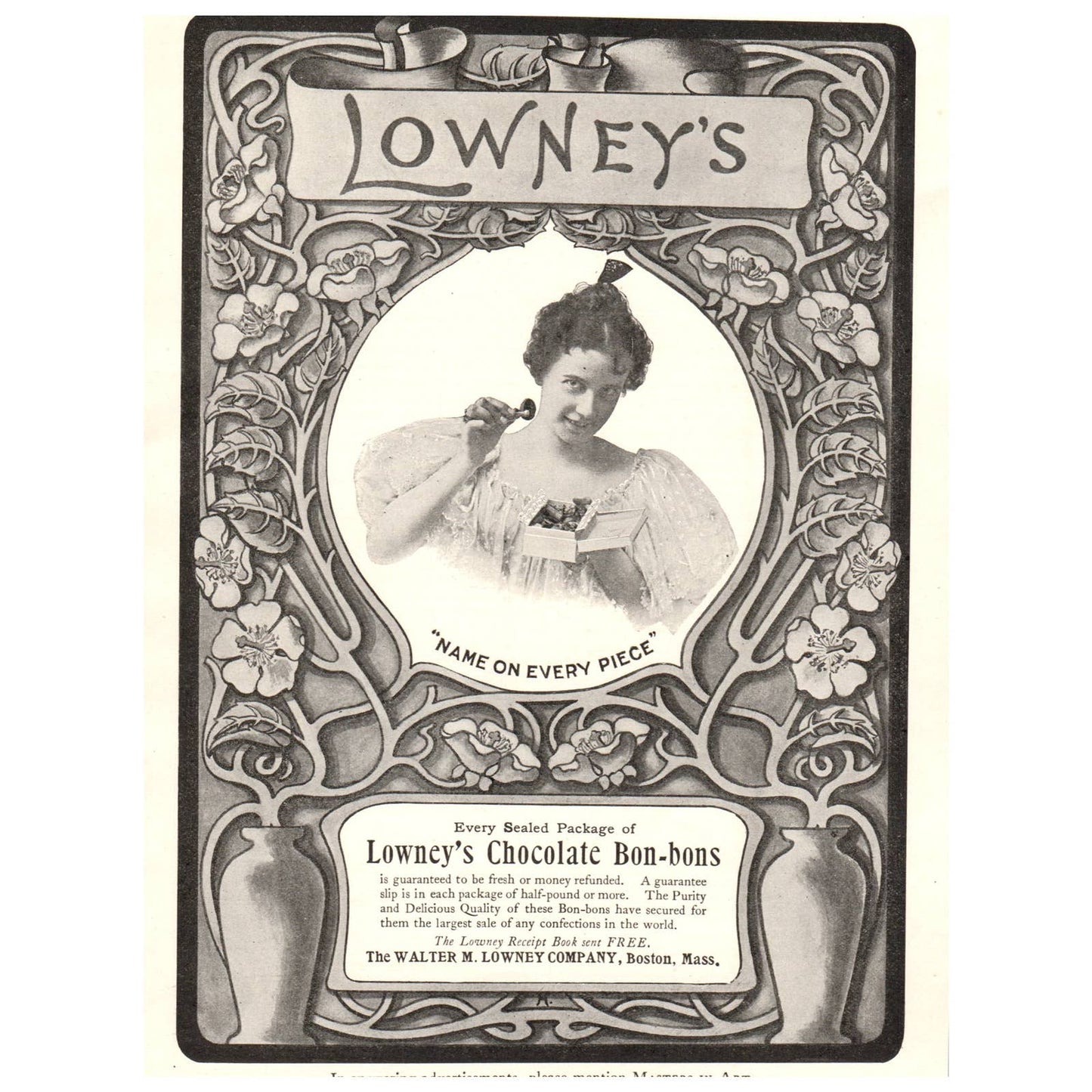 Lowney's Chocolate Bon-Bons Walter M Lowney Boston 6x8" - 1904 Original Ad TJ8-8