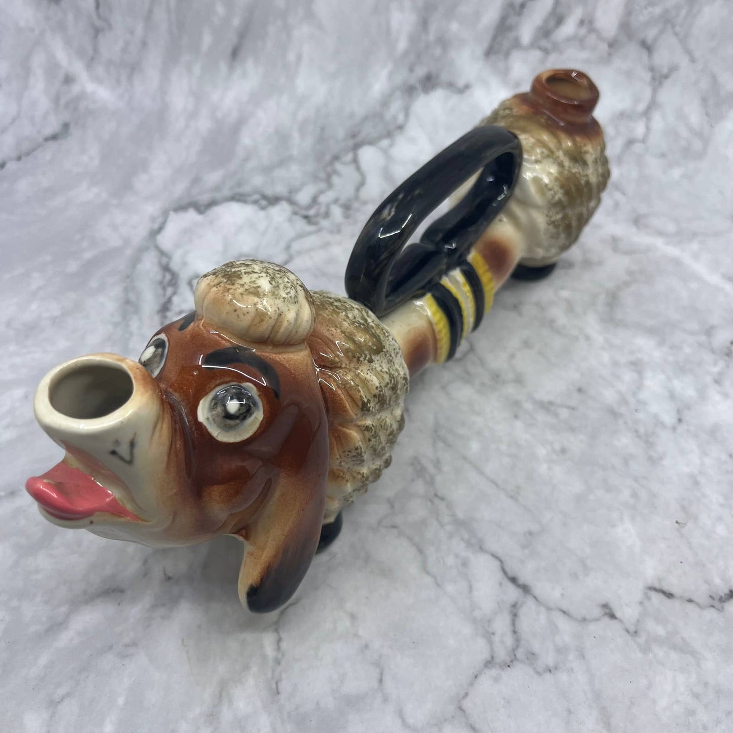 1950s Long Neck Poodle Dog Ceramic Oil and Vinegar Decanter 11" TI8