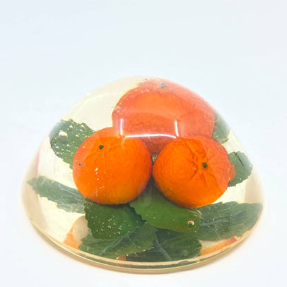 Vintage Kitsch Clear Lucite Mini Oranges Paperweight Round TF5
