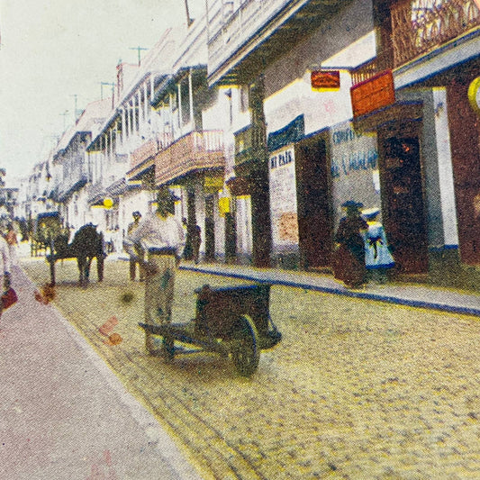 c1900 Stereoview Card San Jose St. San Juan Puerto Rico Horse & Carriage
