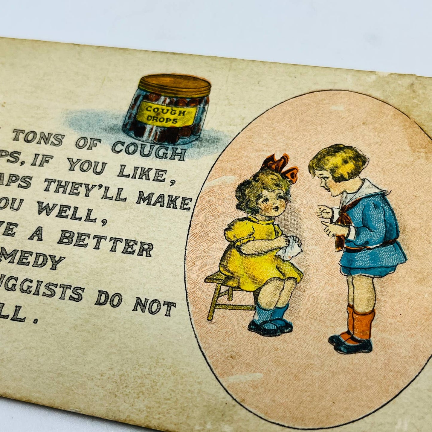 1910s Post Card Romance Illustrated Victorian Boy & Girl Cough Drop Poem PA6