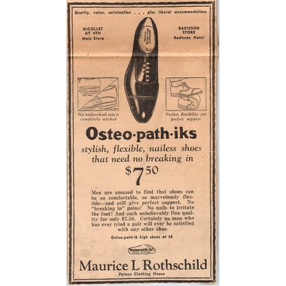 1935 Mpls Journal Newspaper Ad Maurice L Rothschild Osteo-Path-Iks Shoes FL5-3-2
