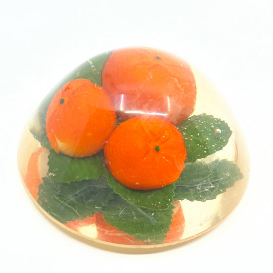 Vintage Kitsch Clear Lucite Mini Oranges Paperweight Round TF5