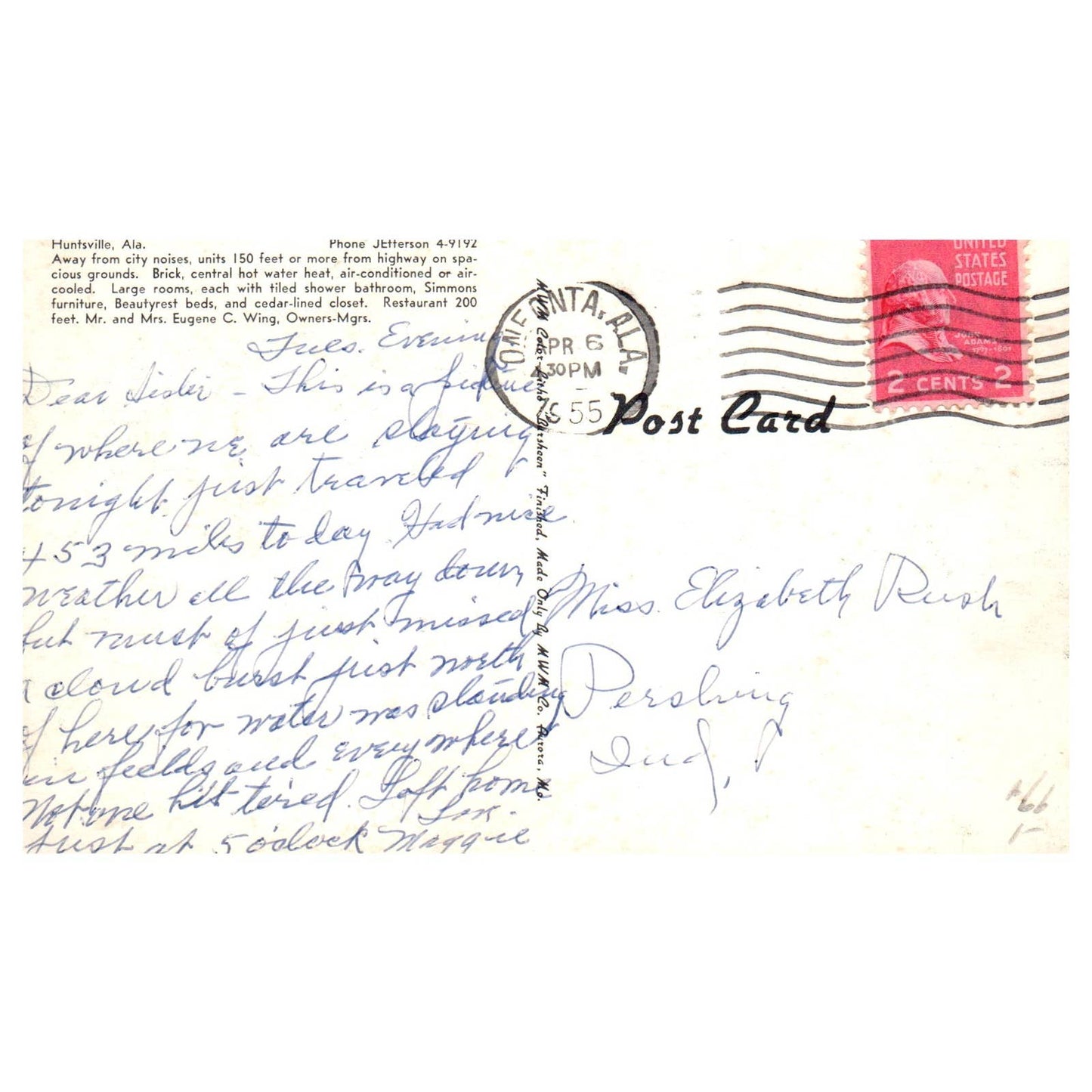 Park Valley Motel Huntsville Alabama 1955 - Postcard TJ8-1