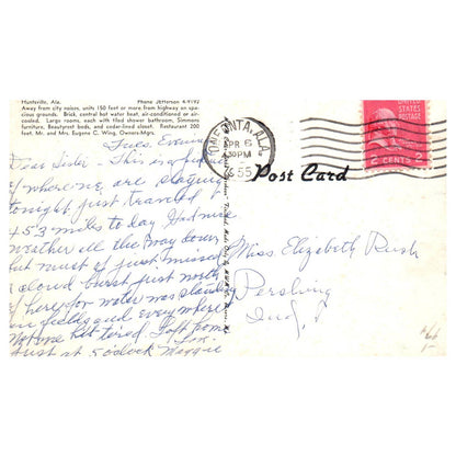 Park Valley Motel Huntsville Alabama 1955 - Postcard TJ8-1