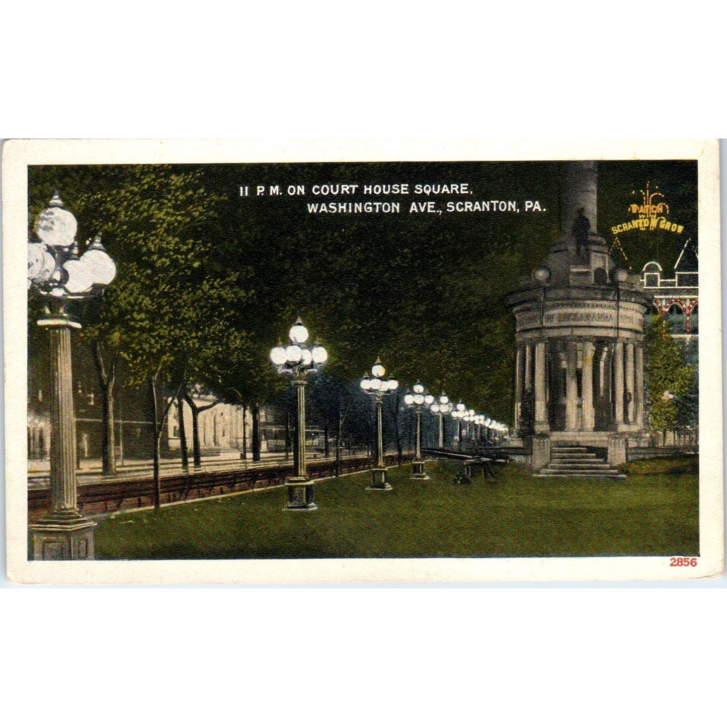 Vintage Postcard Courthouse Square Washington Ave Scranton PA 11:00 PM TI1-1