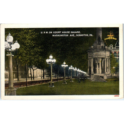 Vintage Postcard Courthouse Square Washington Ave Scranton PA 11:00 PM TI1-1