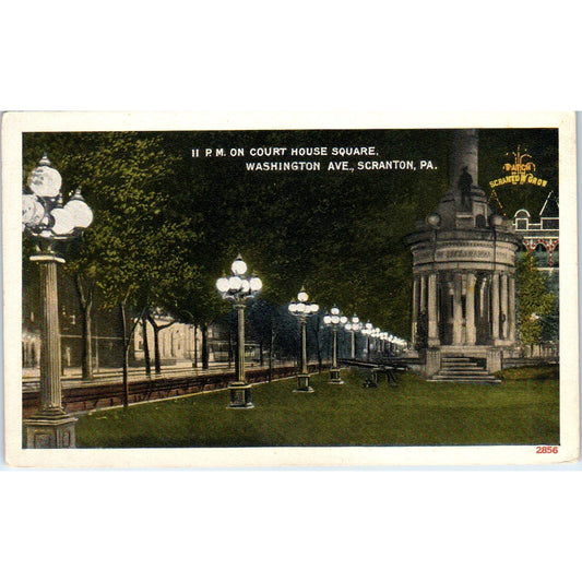 Vintage Postcard Courthouse Square Washington Ave Scranton PA 11:00 PM TI1-1