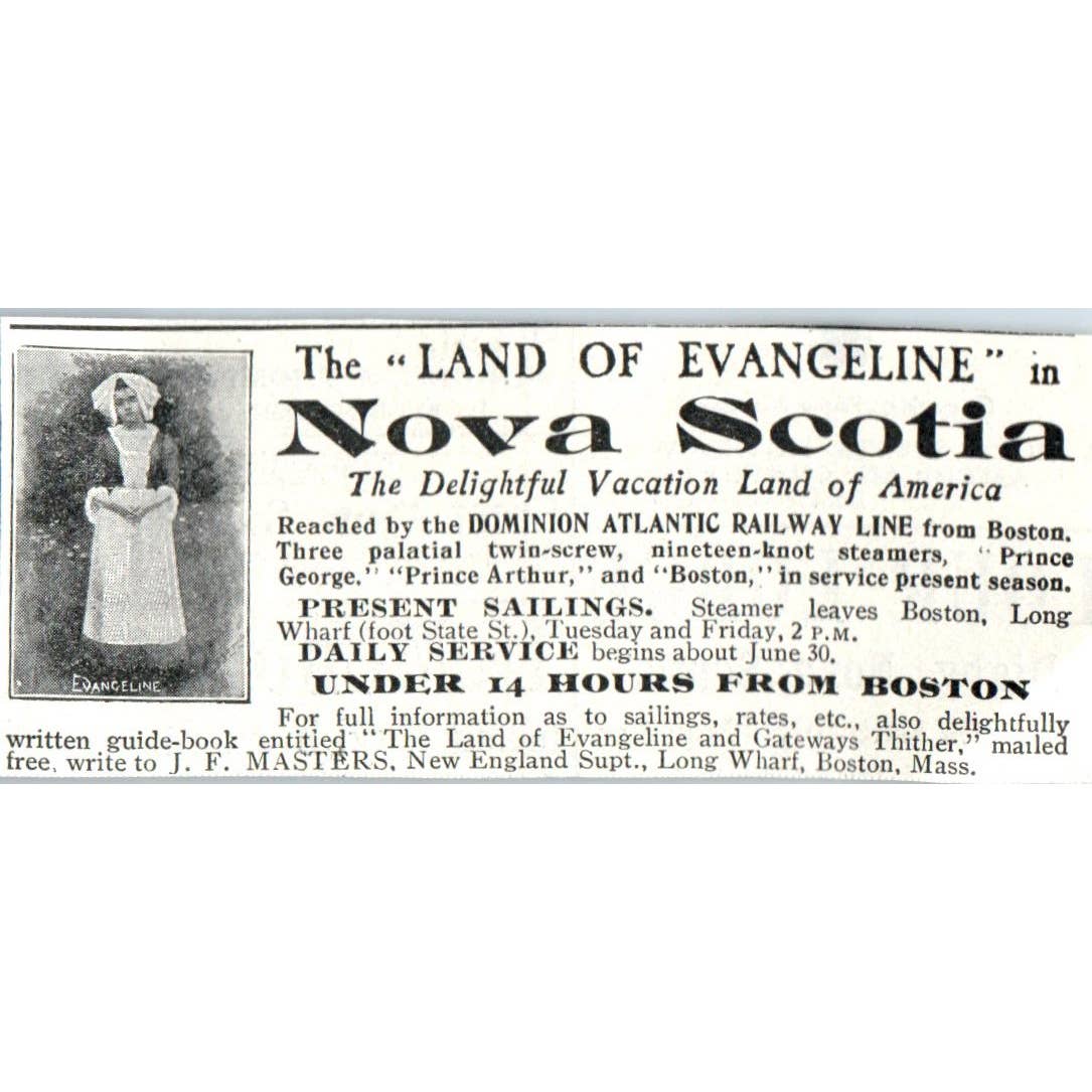 Nova Scotia - Vacationland of America J.F. Masters - 1903 Original Ad TJ7-L