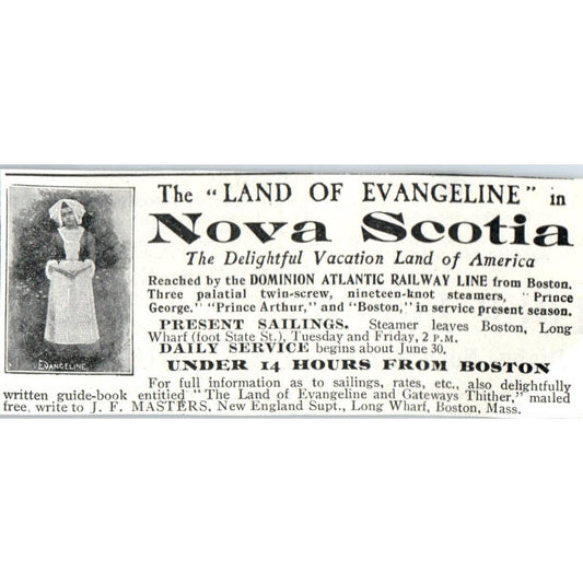 Nova Scotia - Vacationland of America J.F. Masters - 1903 Original Ad TJ7-L