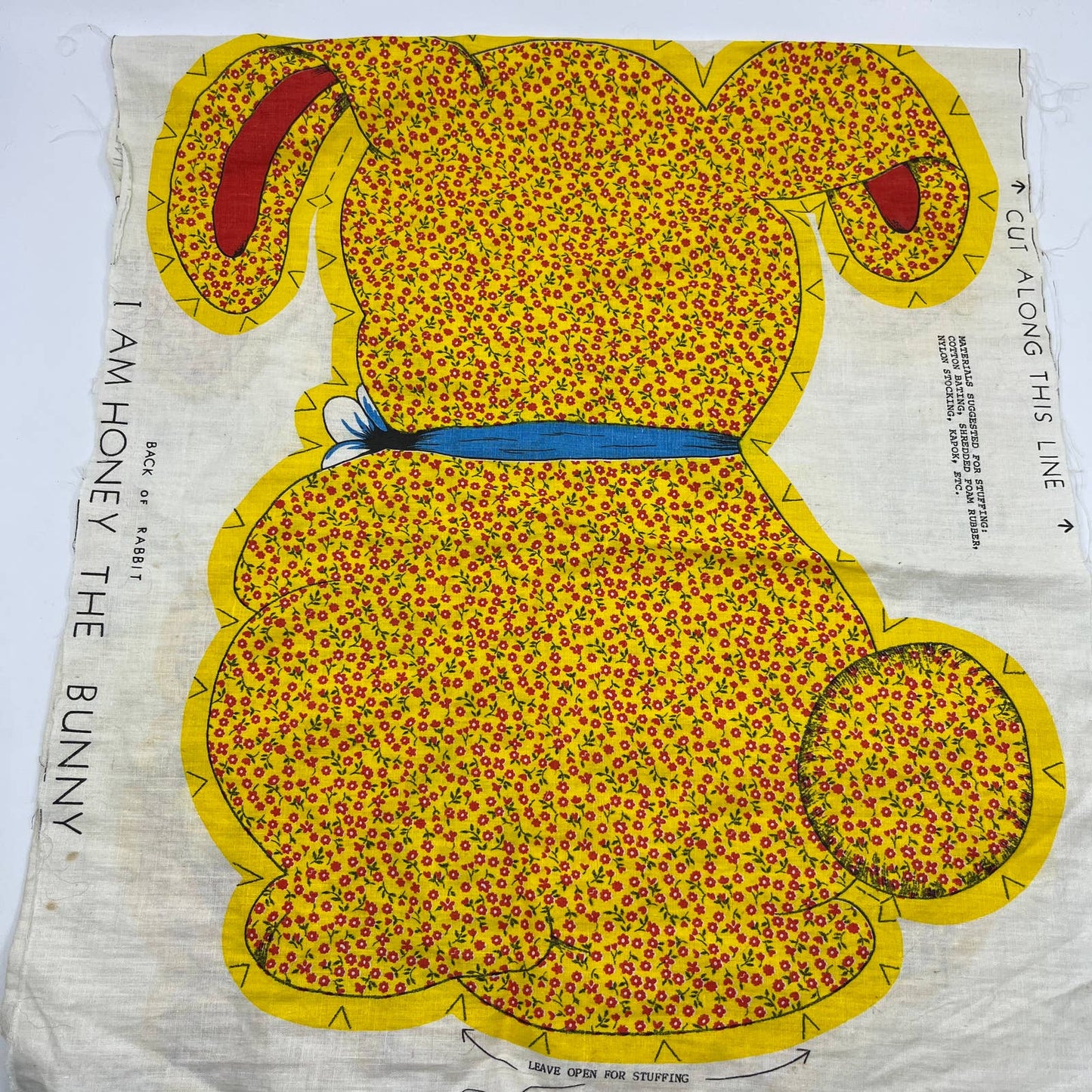 1960s Honey Bunny Yellow Calico Toy Doll Pillow Cut Sew Stuff Fabric Panel TH6